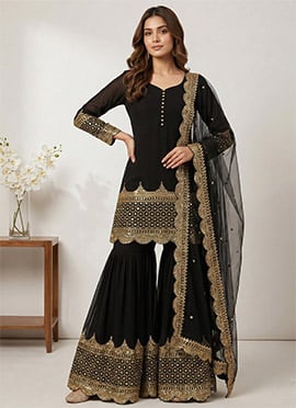 Black Georgette Embroidered Sequins Sharara Suit