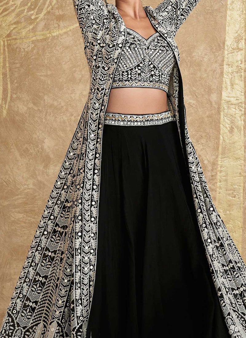 Bling Indo Western Lehenga with Front Slit Jacket, Dupatta