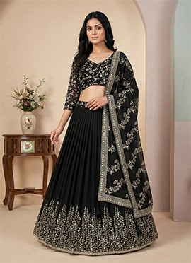Black Georgette Embroidered Sequins Umbrella Lehenga