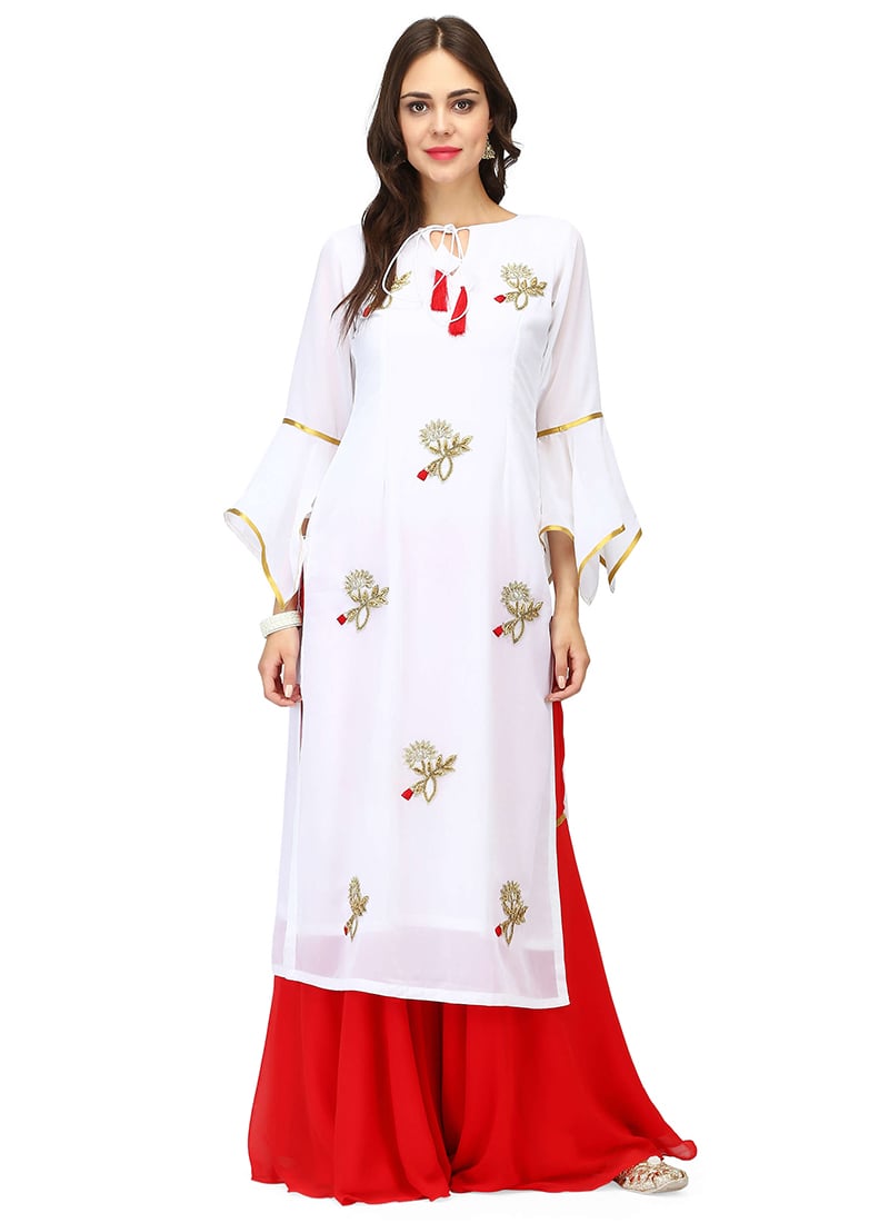 Black Georgette Embroidery Knee Length Kurti
