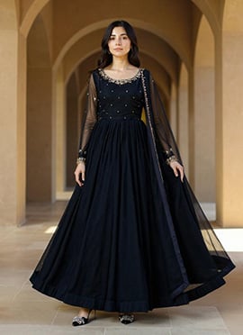 Black Georgette Hand Embroidered A Line Anarkali Suit