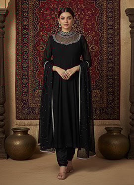 Black Georgette Hand Embroidered Sequins Anarkali Suit