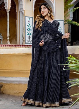 Black Georgette Leheriya Print Zari Work Elegant Lehenga