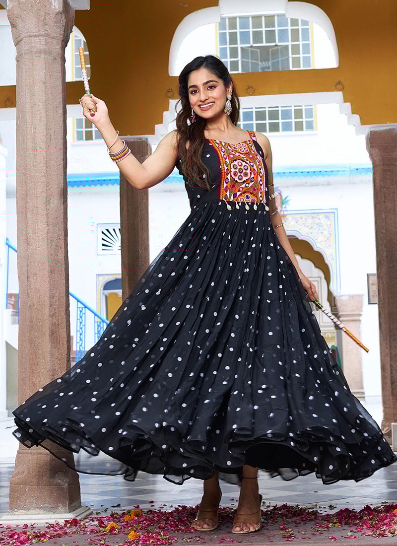 Black Georgette Mirror Work Anarkali Gown