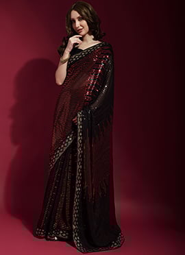 Black Georgette Sequins Embroidery Work Saree
