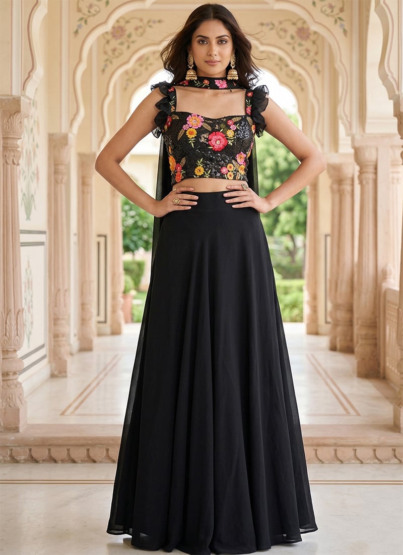 Black Georgette Sequins Stunning Lehenga After Six Wear