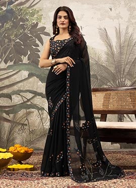 Black Georgette Silk Printed Saree