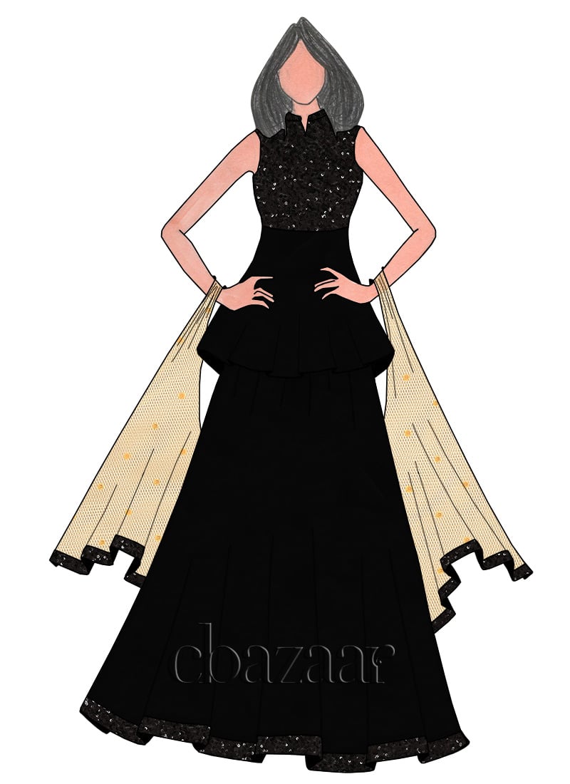 Black Georgette Umbrella Lehenga N Peplum Choli Party Wear