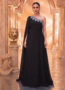 Black Georgette Zardosi Embroidered Sequins With Stones Indo Western Gown