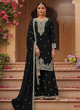 Black Georgette Zari Sequin Embroidered Palazzo Suit