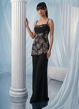 Black Georgette Zari Stones Hand Embroidered Cut Dana Palazzo Suit