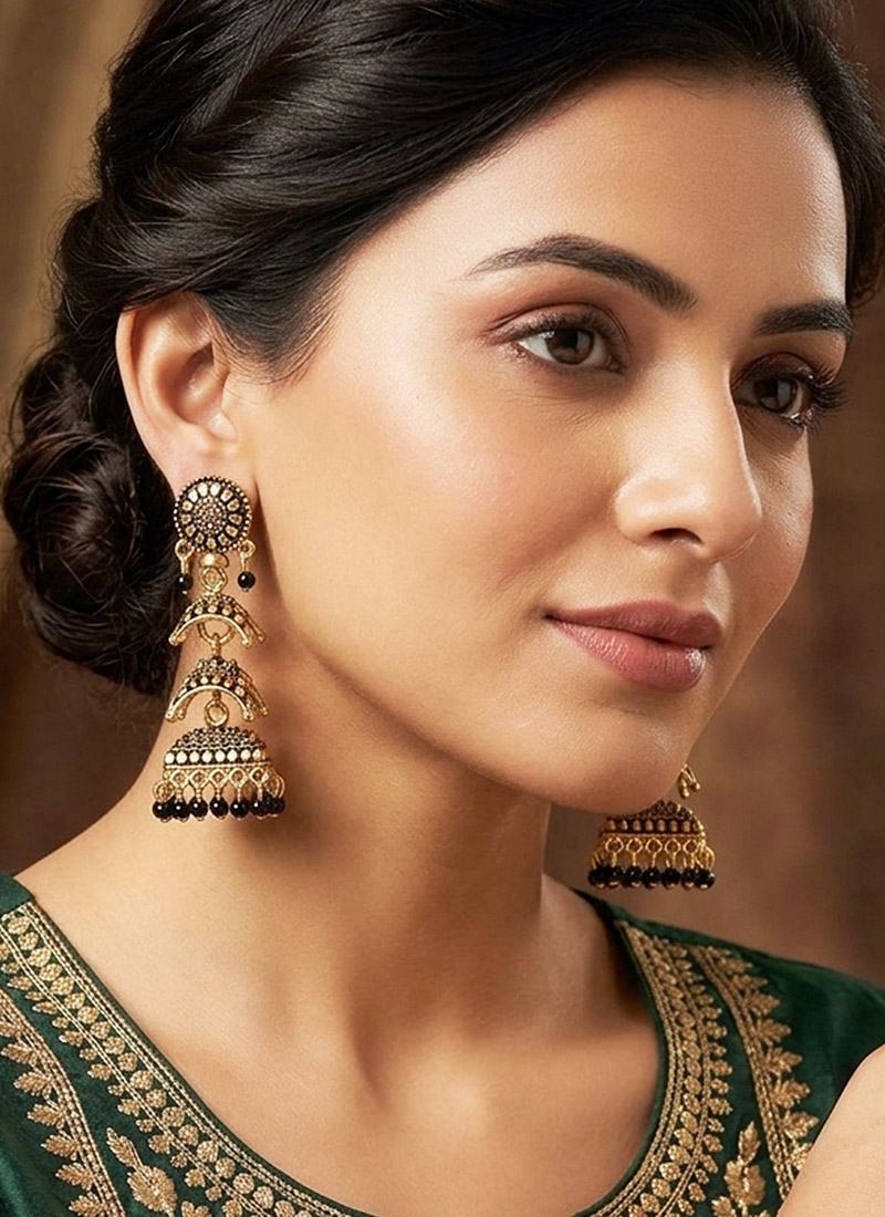 Black Gold Plated Enamelled DomeShaped Jhumka Earrings After Six Wear