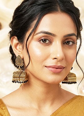 Black Gold Plated Enamelled LeafShaped Jhumka Earrings