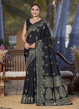 Black Jacquard Banarasi Silk Saree