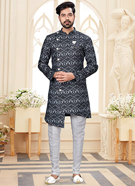 Black Jacquard Indowestern Sherwani
