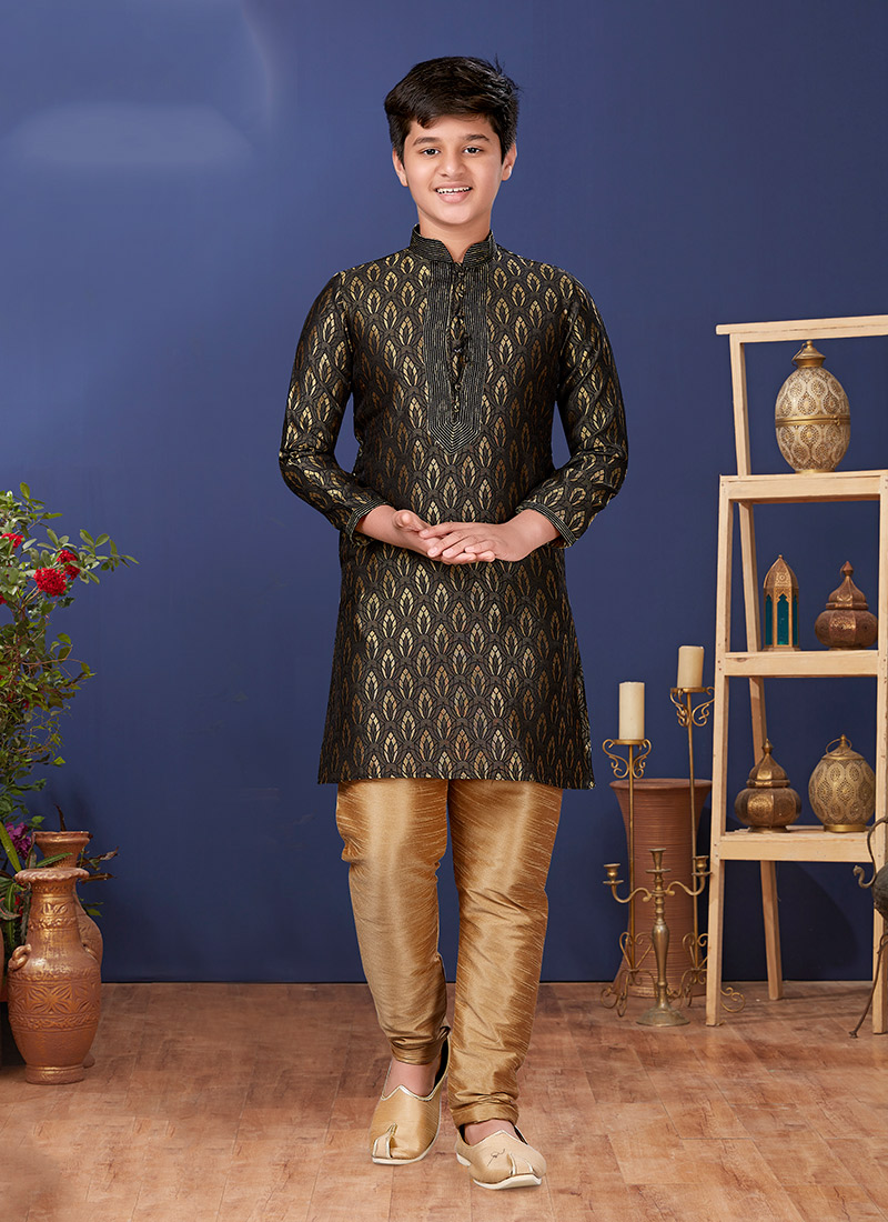 Black Jacquard Silk Kurta Pyjama