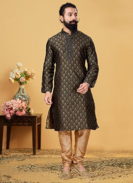 Black Jacquard Silk Kurta Pyjama