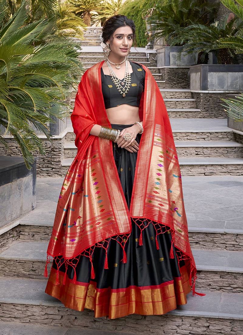 Black Jacquard Silk Zari Woven Lehenga  Festive Wear