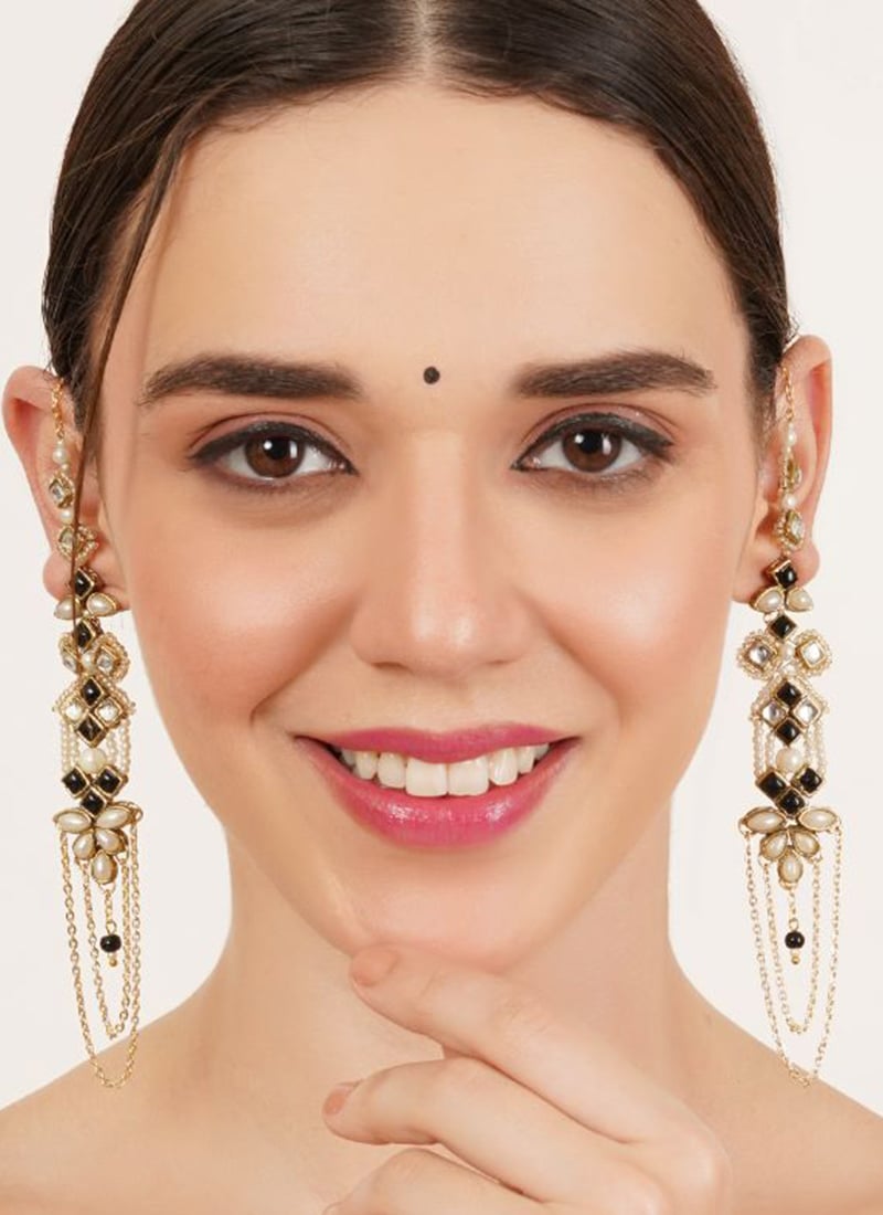 Black Kundan And Beads Adorned Chandeliers Festive Wear
