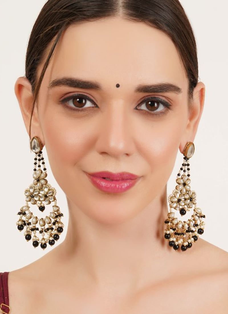 Black Kundan And Beads Adorned Chandeliers Festive Wear