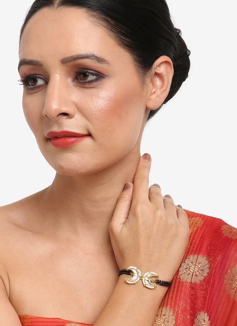 Black Kundan And Beads Bracelet After Six Wear