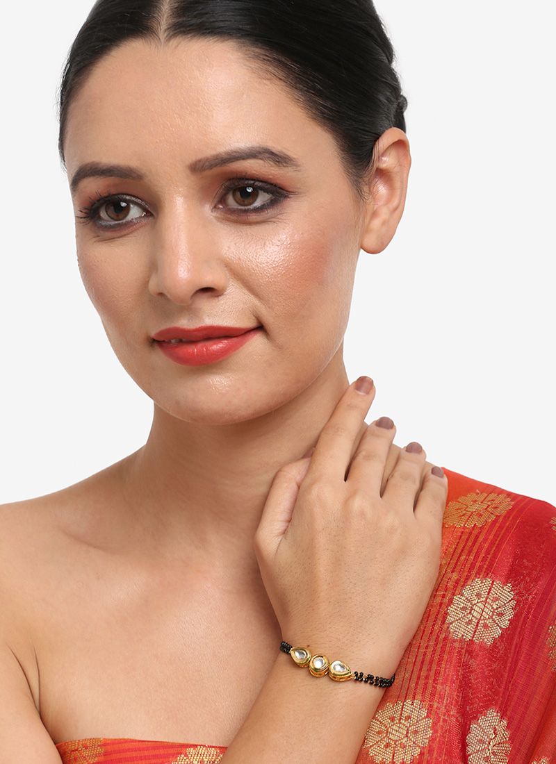 Black Kundan And Beads Bracelet After Six Wear