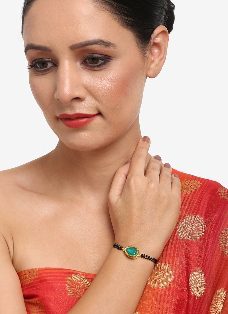 Black Kundan And Beads Bracelet After Six Wear