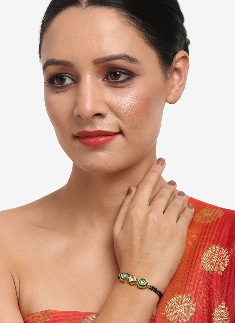 Black Kundan And Beads Bracelet After Six Wear