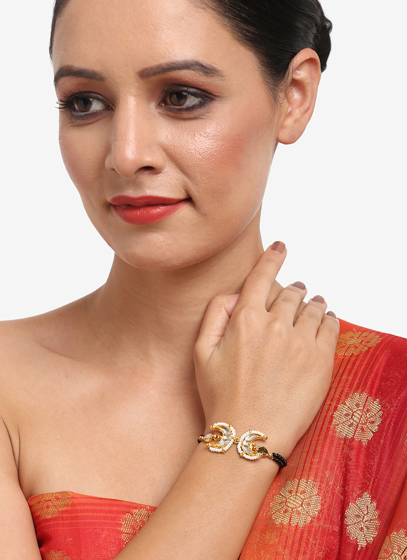 Black Kundan And Beads Bracelet After Six Wear
