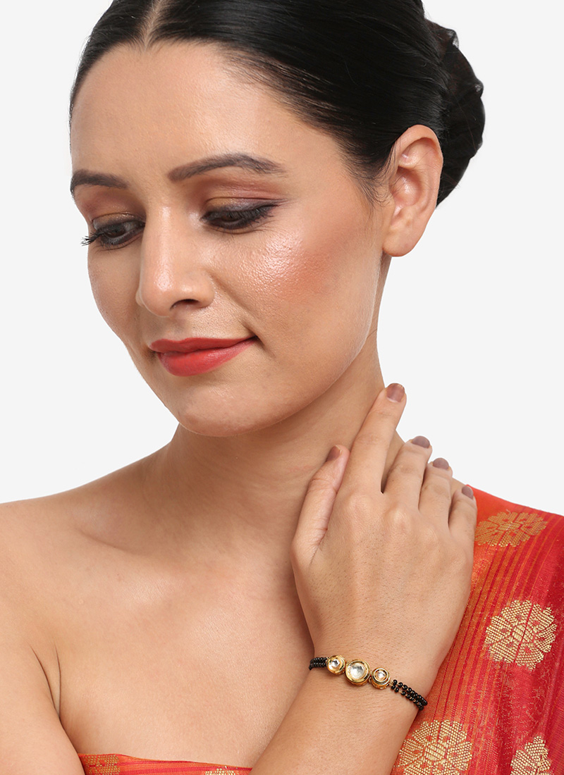 Black Kundan And Beads Bracelet
