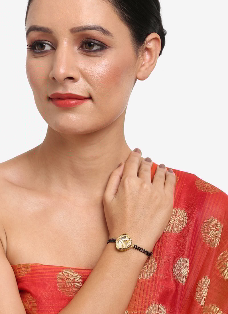 Black Kundan And Beads Bracelet After Six Wear