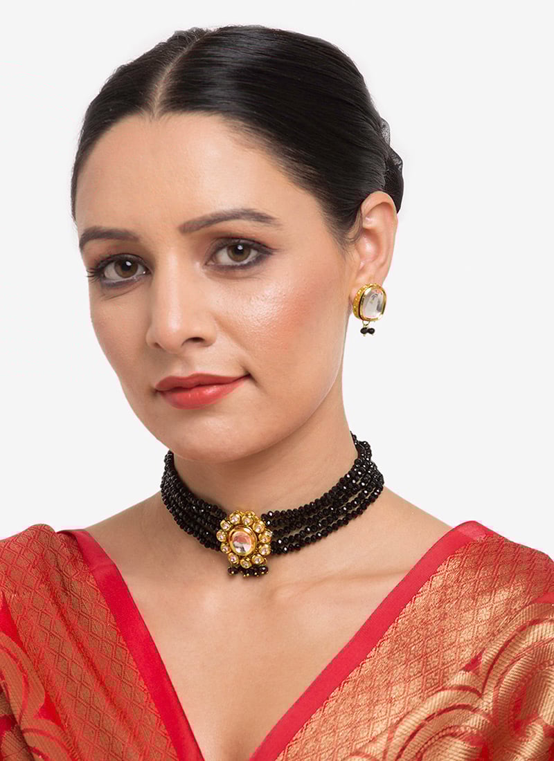 Black Kundan And Beads Choker Wedding Wear
