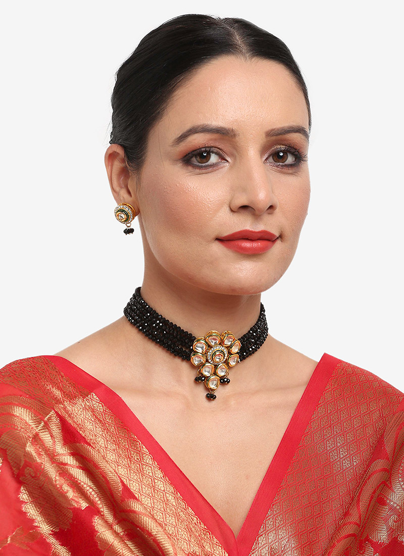 Black Kundan And Beads Choker