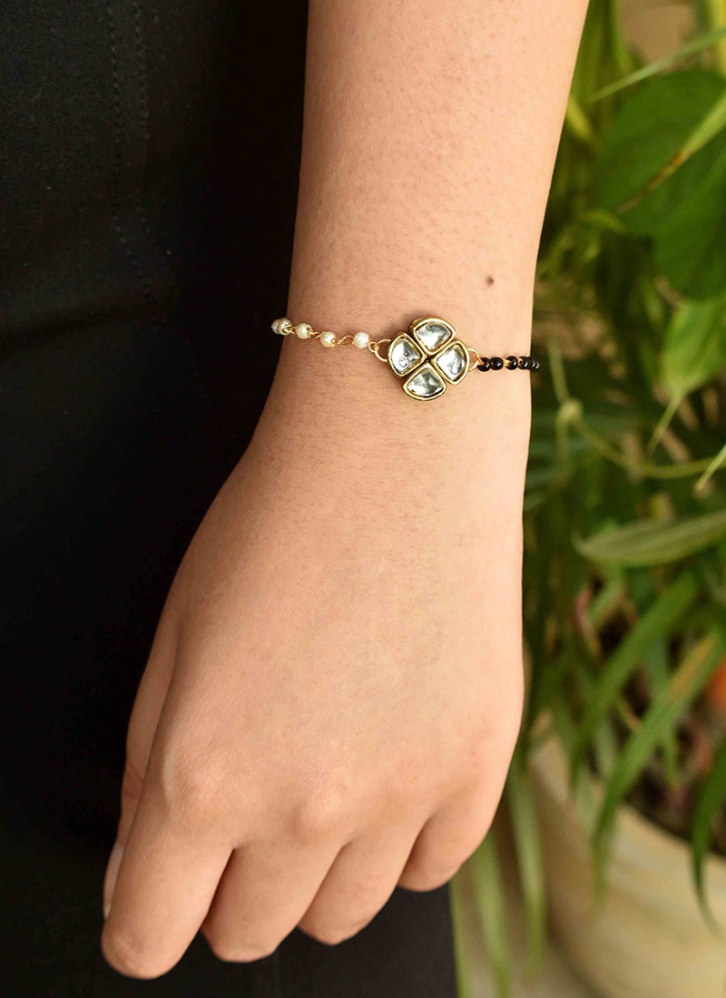 Black Kundan And Beads Magalsutra Bracelets Festive Wear