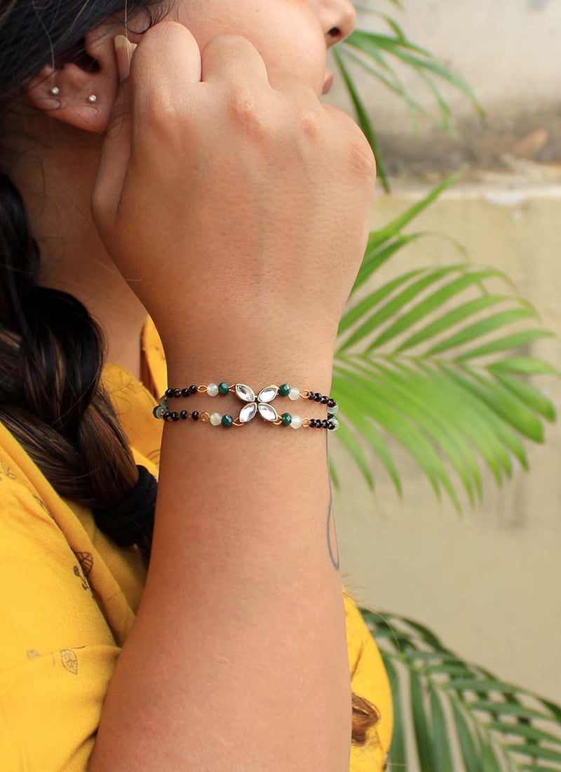 Black Kundan And Beads Magalsutra Bracelets Festive Wear