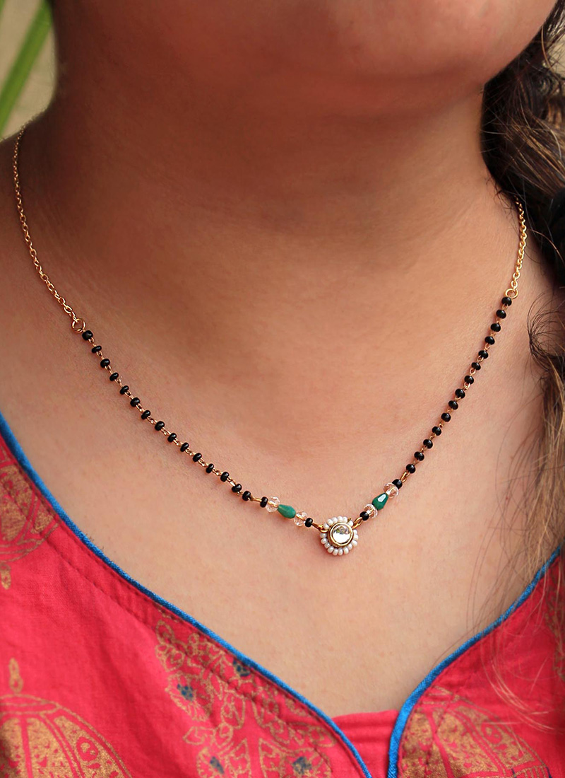 Black Kundan and Moti Mangalsutra Festive Wear