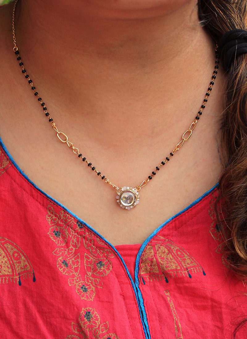 Black Kundan and Moti Mangalsutra Festive Wear
