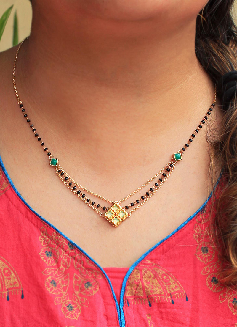 Black Kundan and Moti Mangalsutra Festive Wear