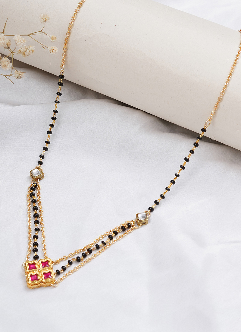 Black Kundan and Moti Mangalsutra Festive Wear