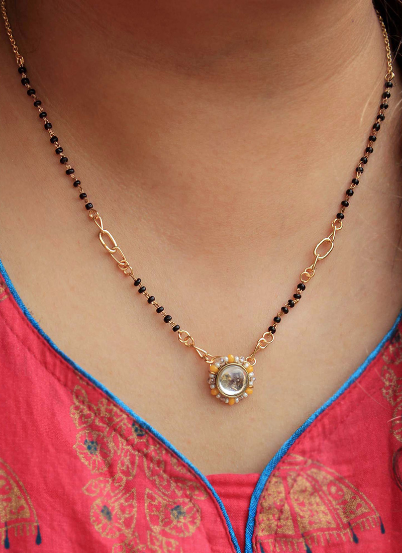 Black Kundan and Moti Mangalsutra Festive Wear