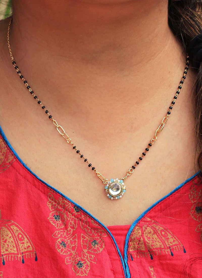 Black Kundan and Moti Mangalsutra Festive Wear
