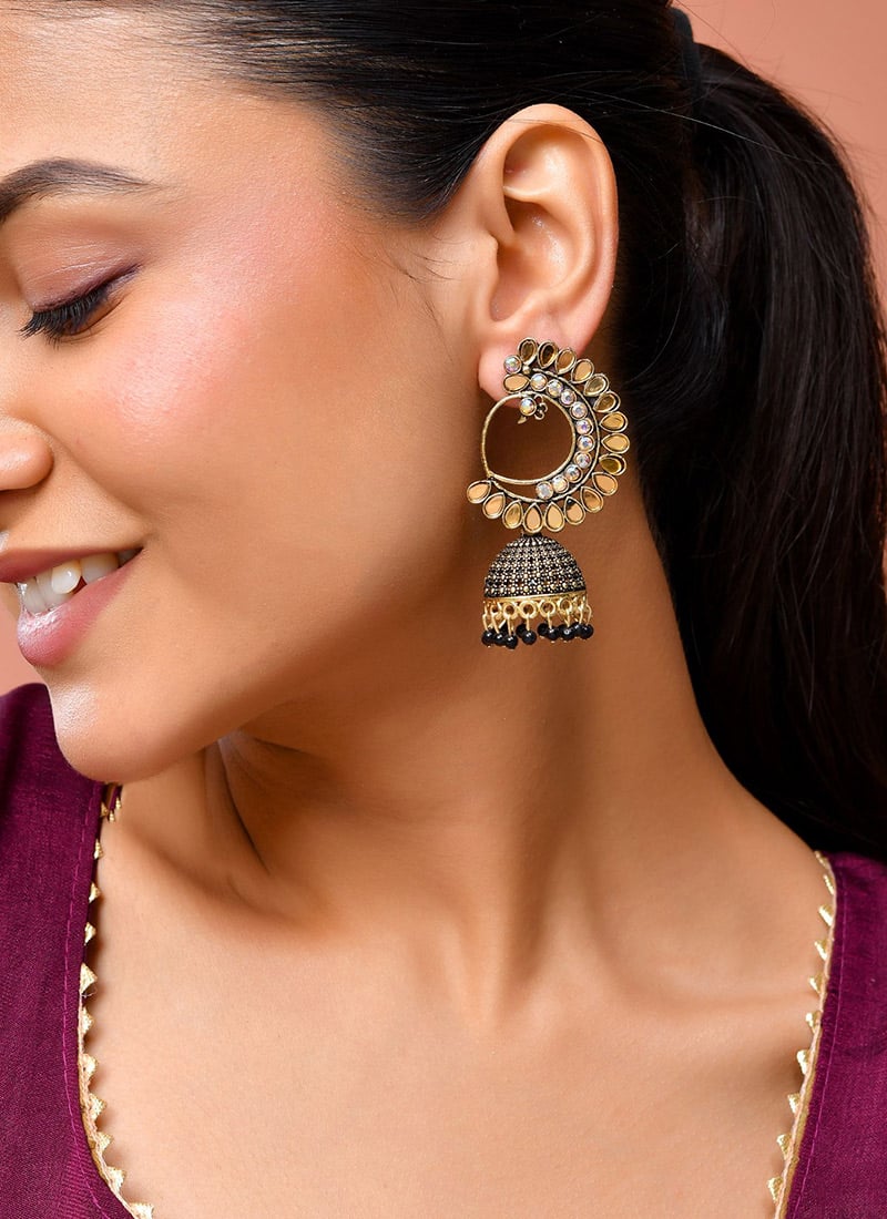 Black Kundan Beads Jhumka Festive Wear