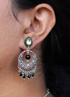 Black Kundan With Beads And Moti Chaand Bali