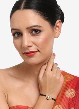 Black Kundan With Beads And Stone Bracelet