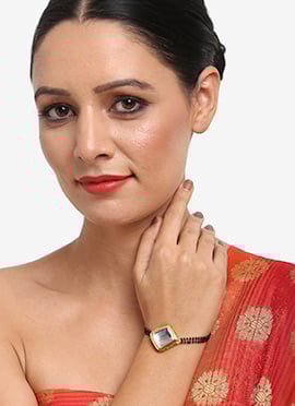 Black Kundan With Meenakari And Beads Bracelet