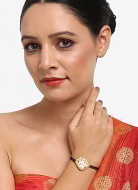 Black Kundan With Meenakari And Beads Bracelet