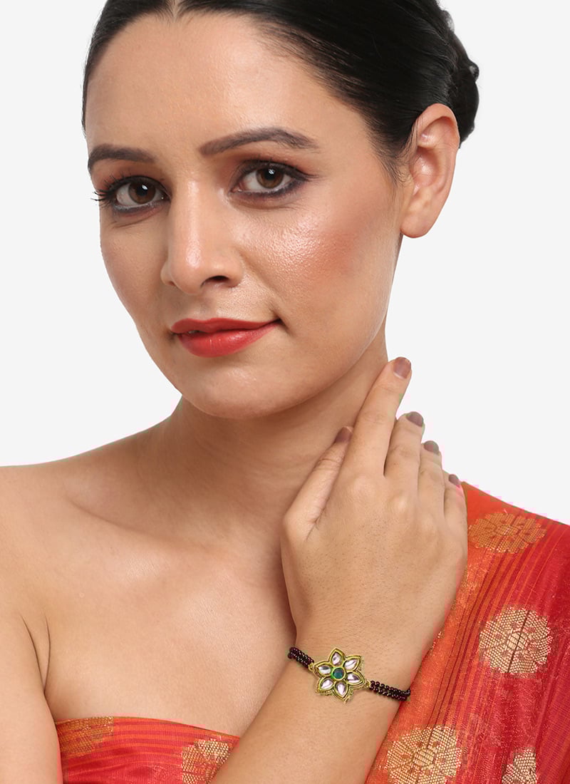 Black Kundan With Meenakari And Beads Bracelet After Six Wear