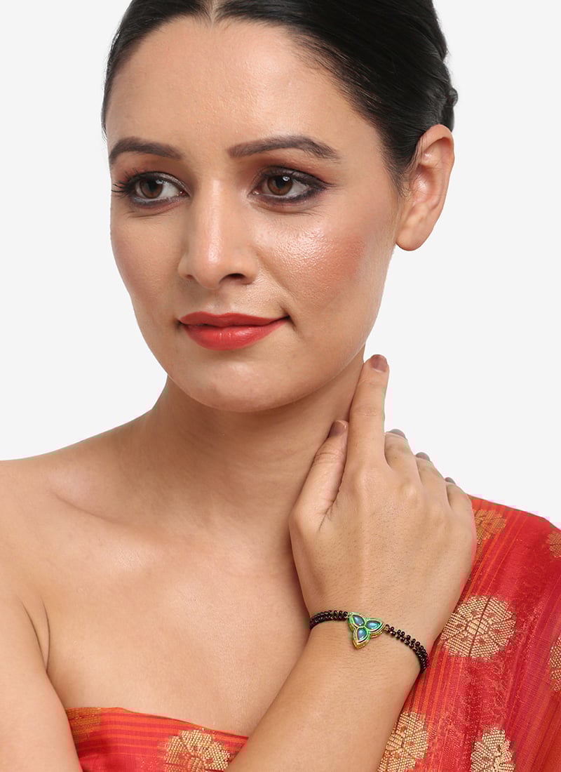 Black Kundan With Meenakari And Beads Bracelet After Six Wear