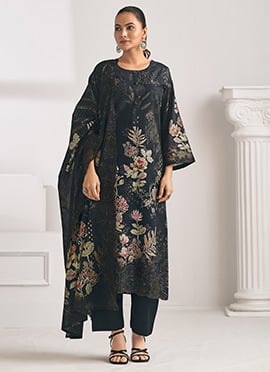 Black Lawn Cotton Digital Print Straight Pant Suit