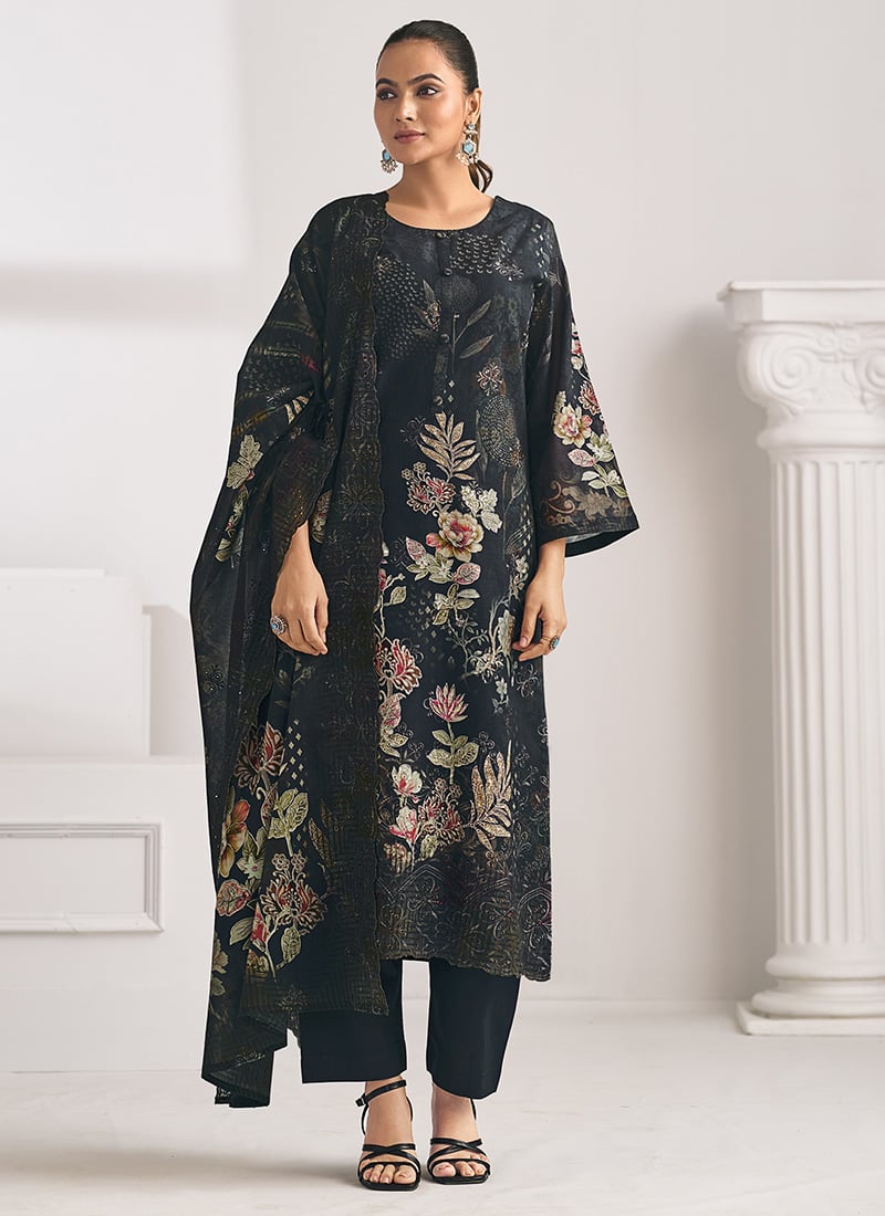 Black Lawn Cotton Digital Print Straight Pant Suit After Six Wear